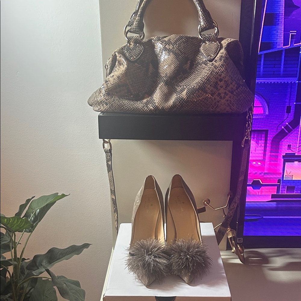Elegant Kate spade Gray Heels with Fur Detail( matching MK bag available too) - Picture 4 of 7
